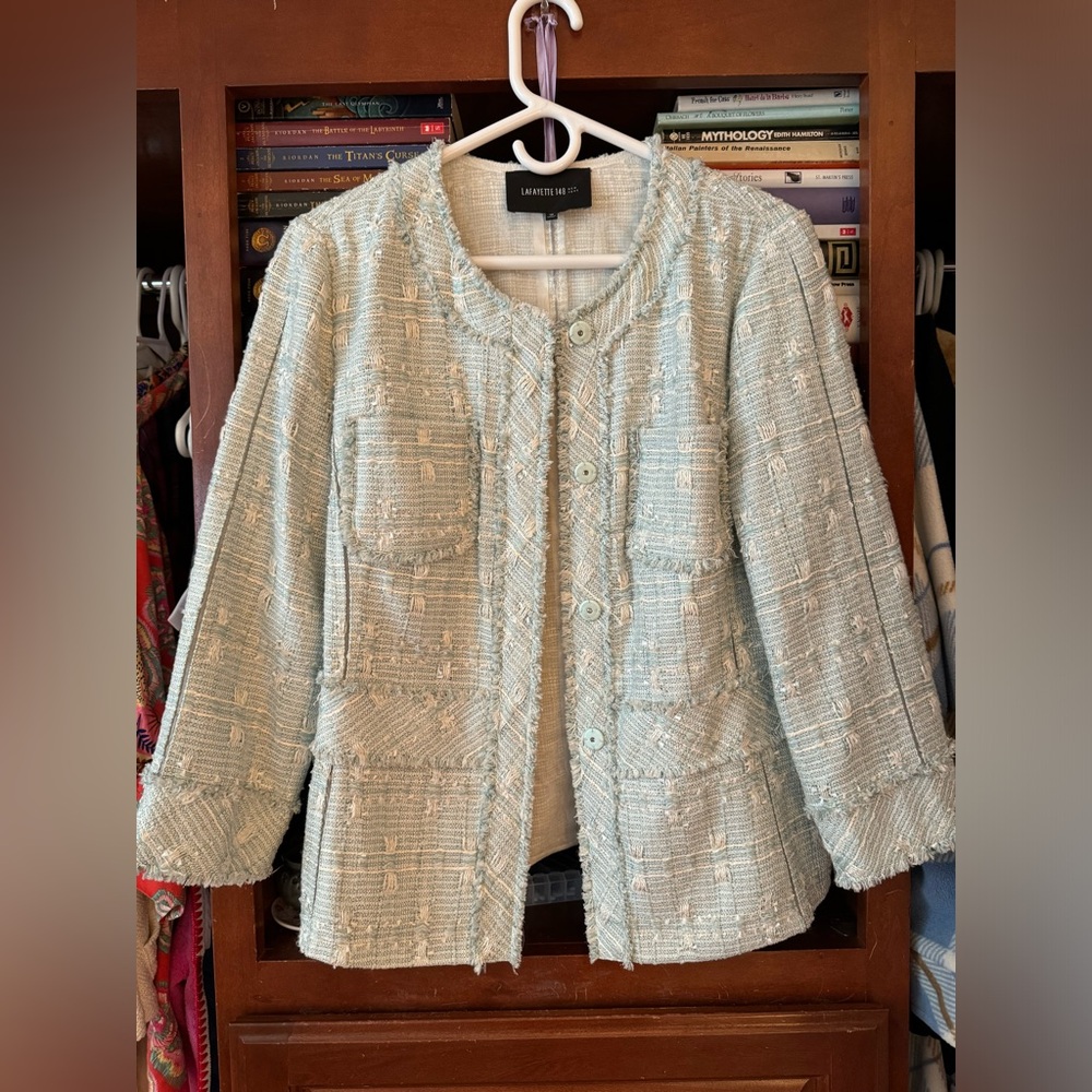 Lafayette 148. Blue tweed blazer jacket. Size 10.